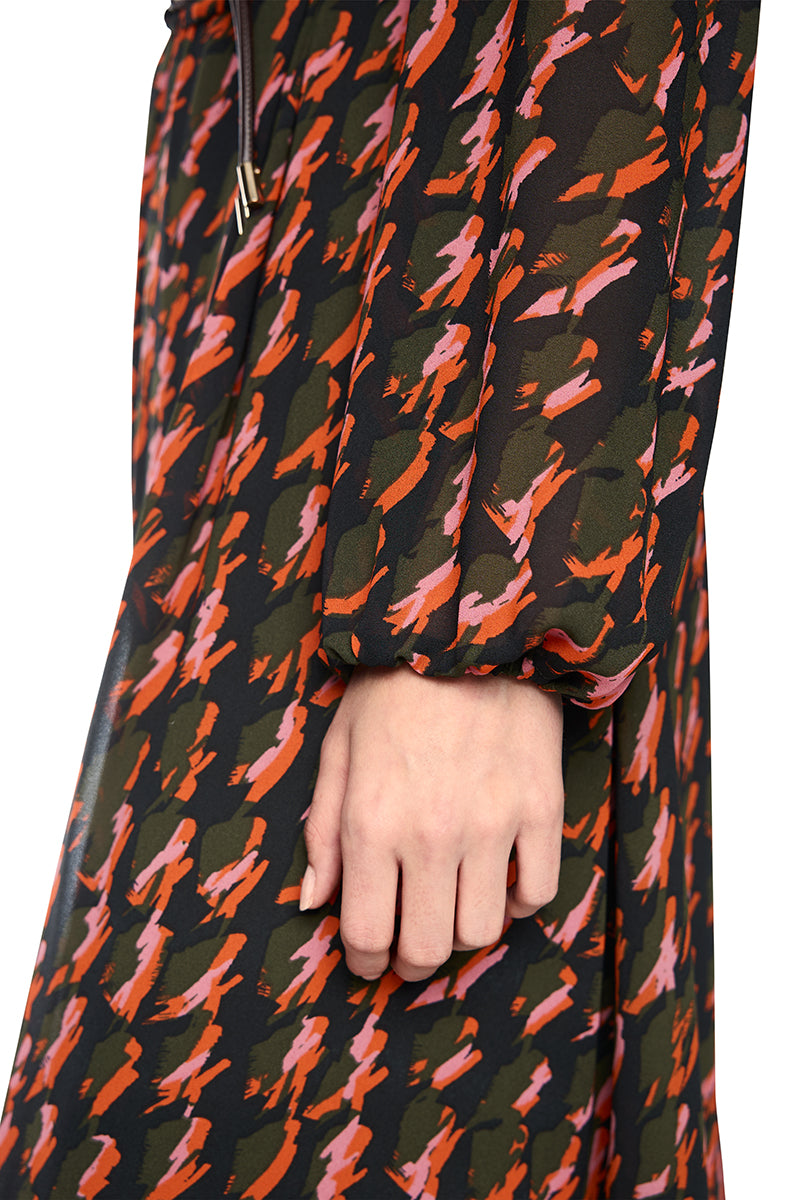 Printed dress with drawstring belt
