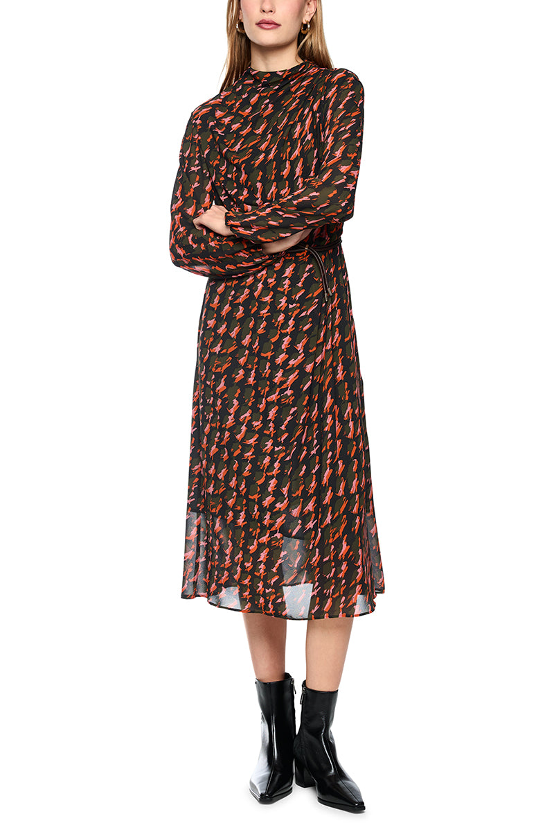 Printed dress with drawstring belt
