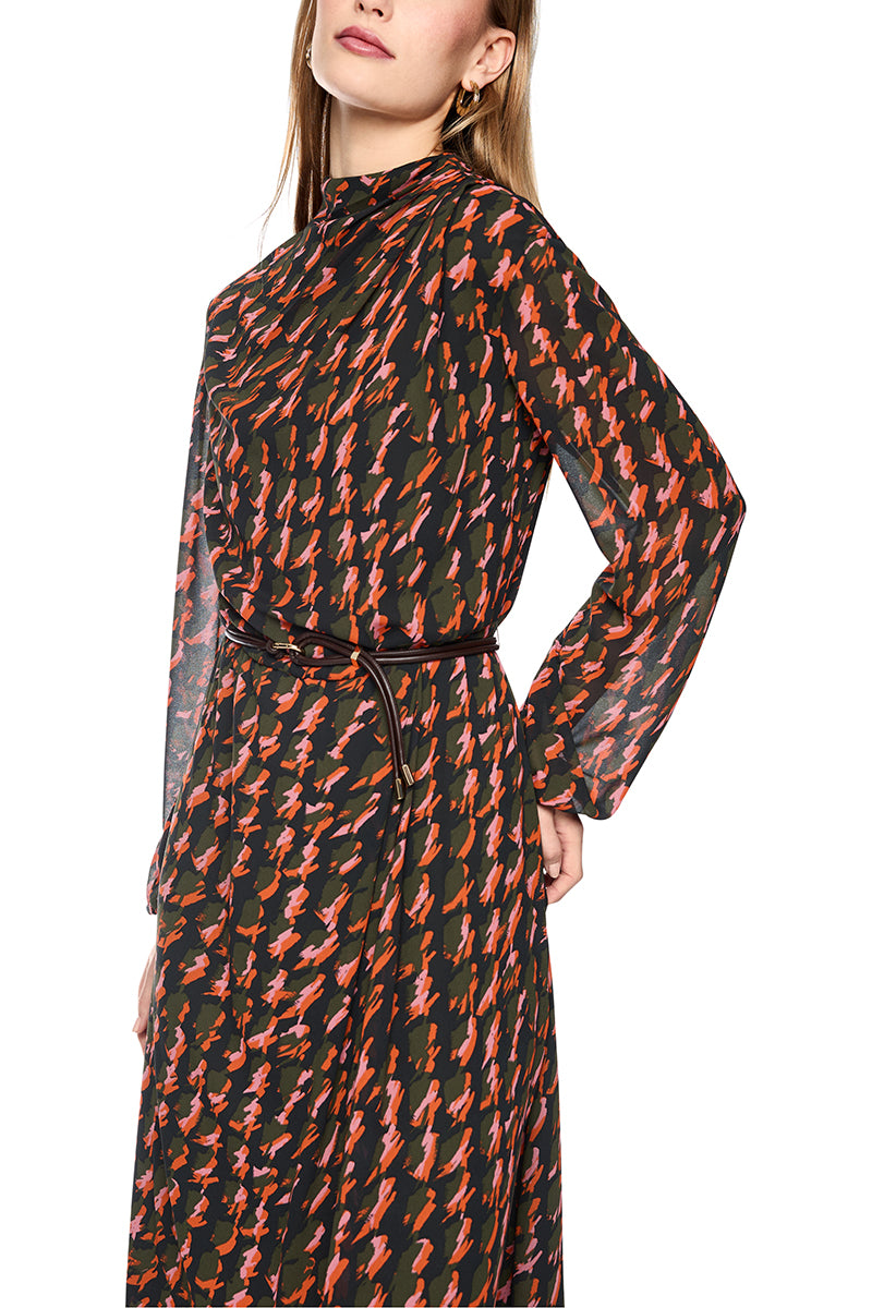 Printed dress with drawstring belt