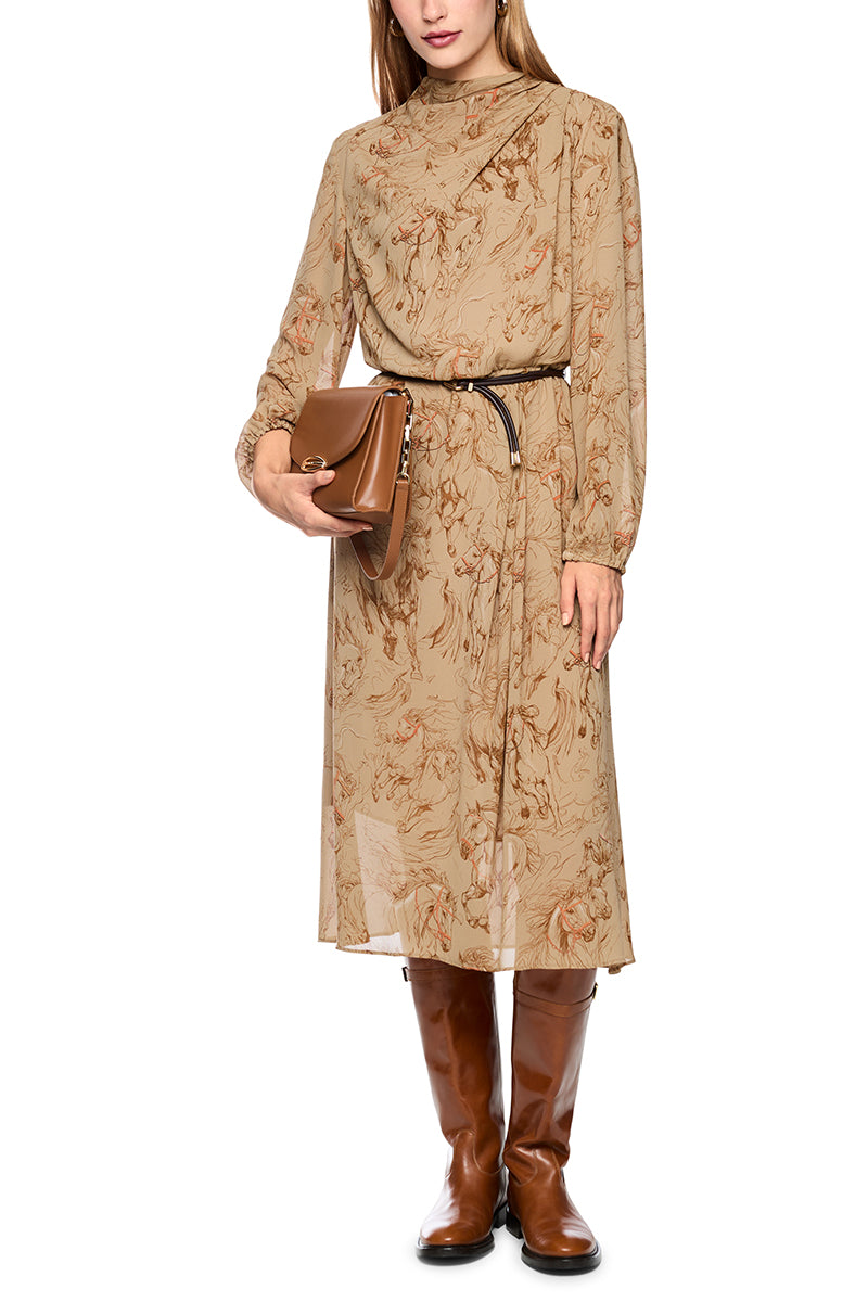 Printed dress with drawstring belt