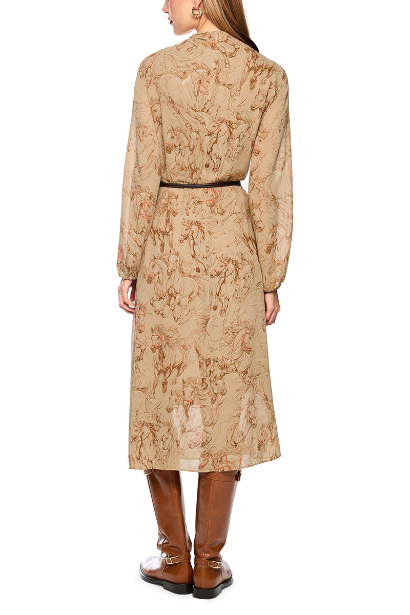 Printed dress with drawstring belt