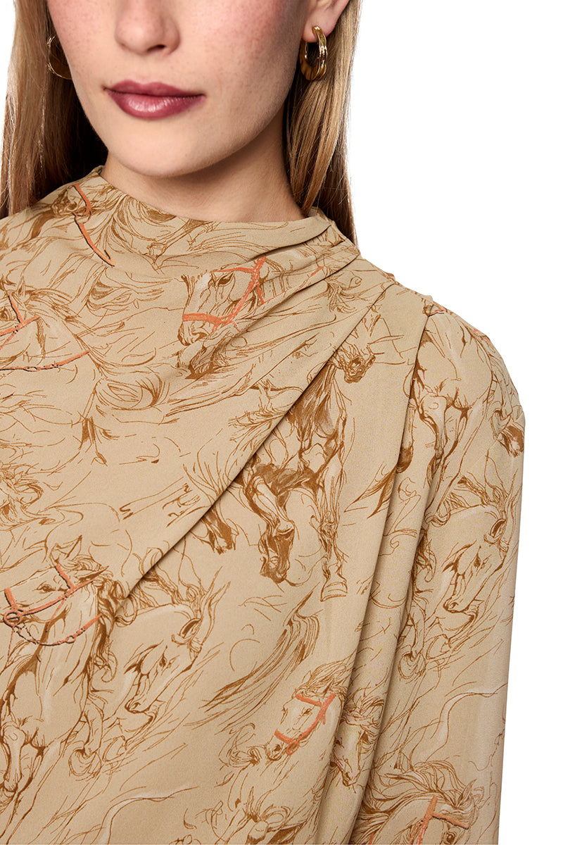 Printed dress with drawstring belt