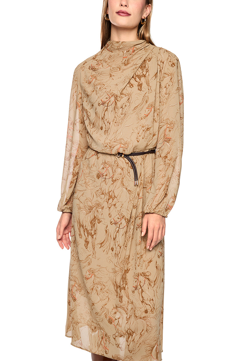 Printed dress with drawstring belt