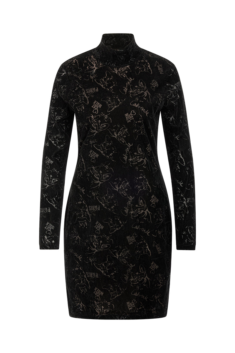 Midi dress with cat print