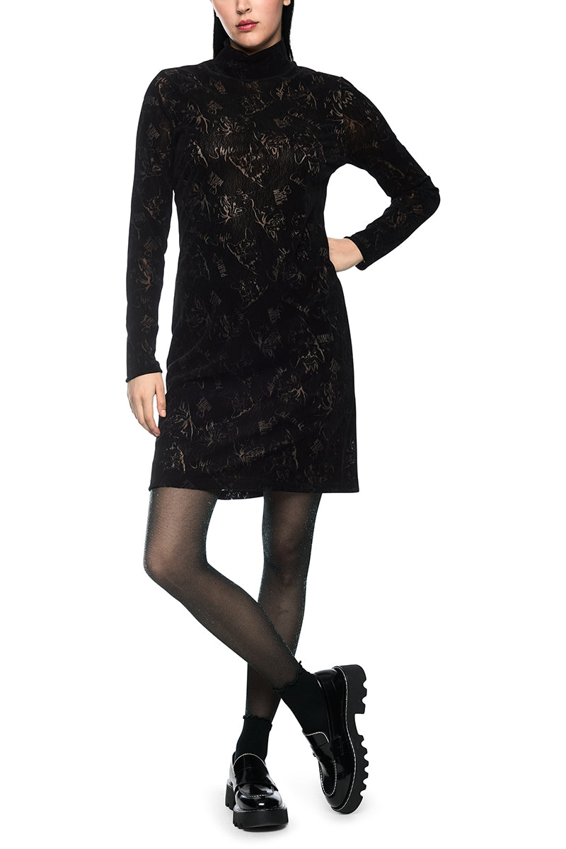 Midi dress with cat print