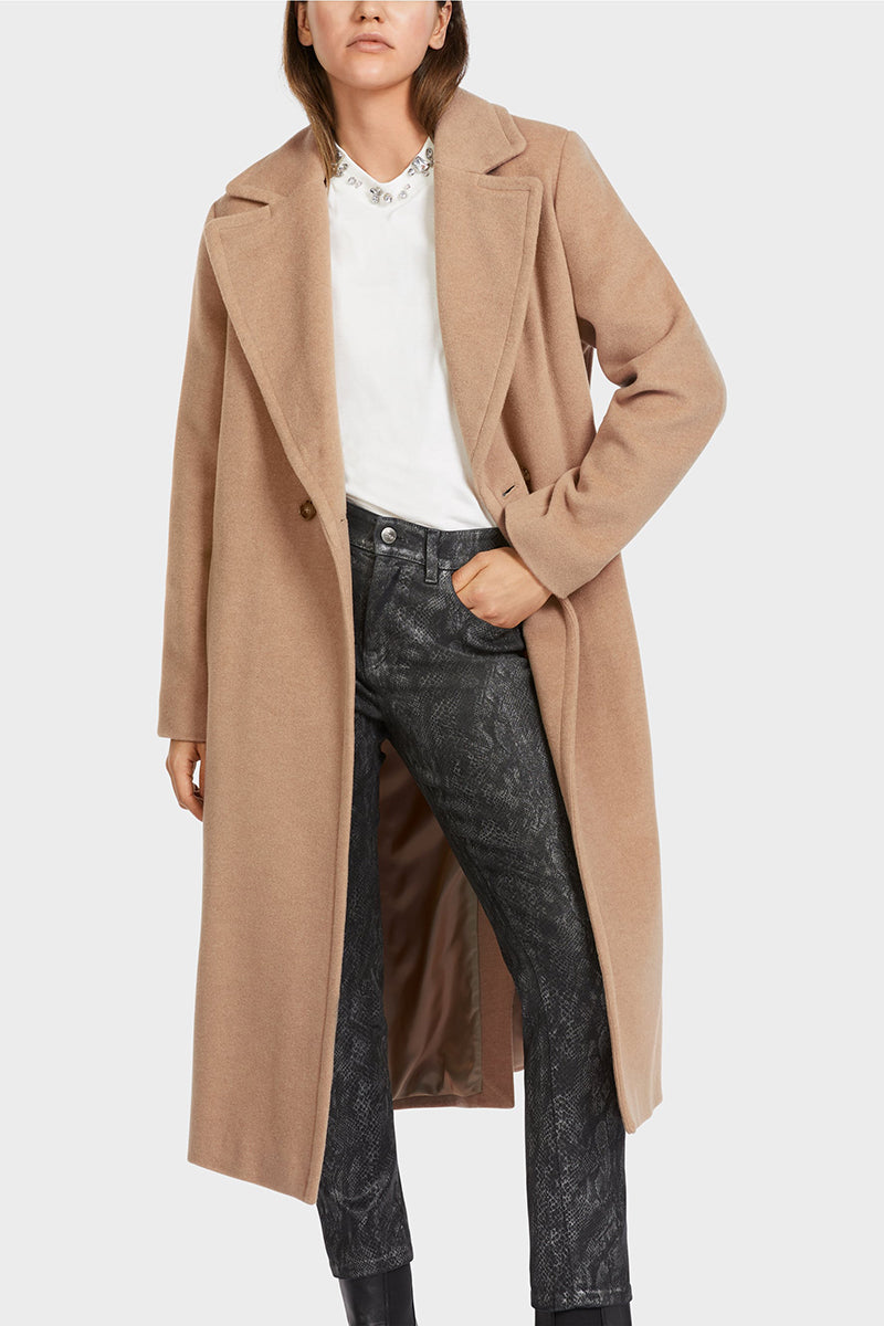 Wool coat with lapel and tie belt