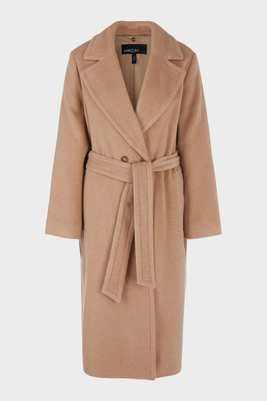 Wool coat with lapel and tie belt