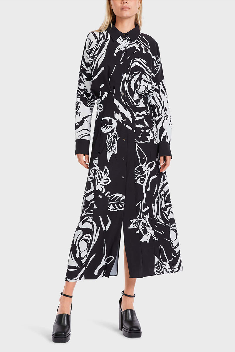 Long viscose dress with rose print