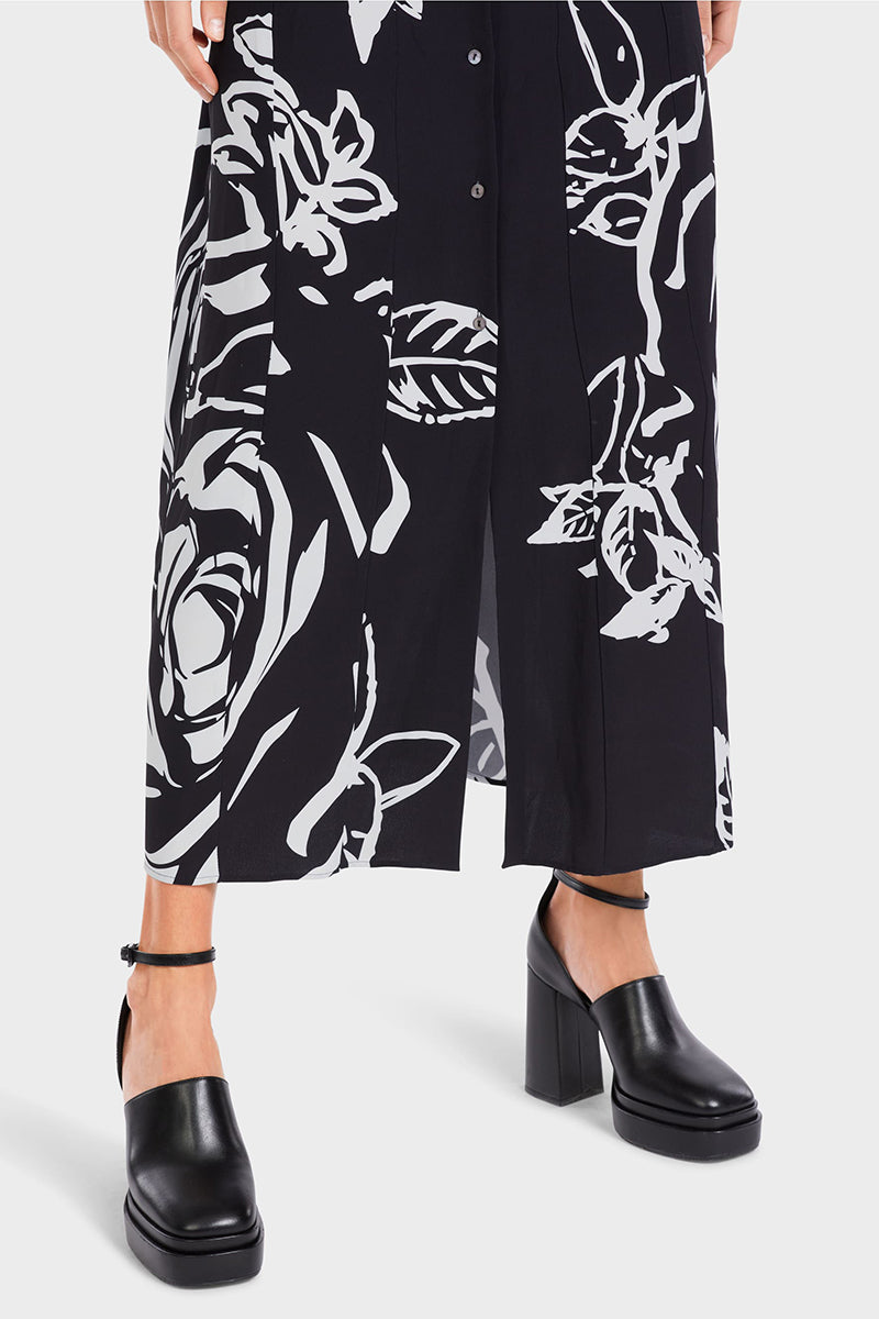 Long viscose dress with rose print