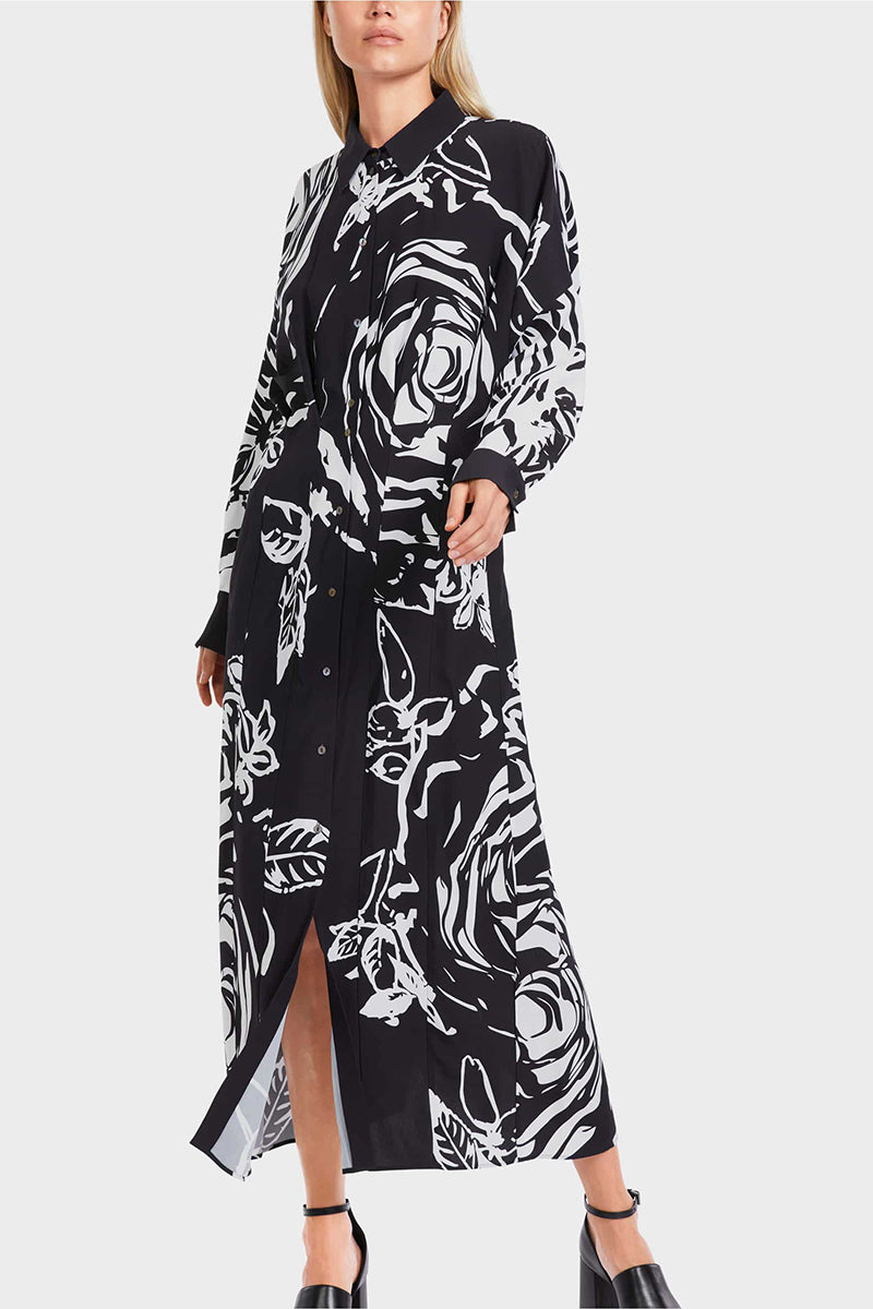 Long viscose dress with rose print