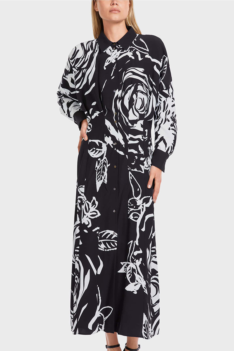 Long viscose dress with rose print