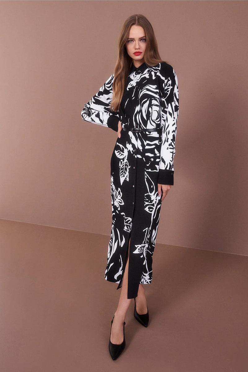 Long viscose dress with rose print