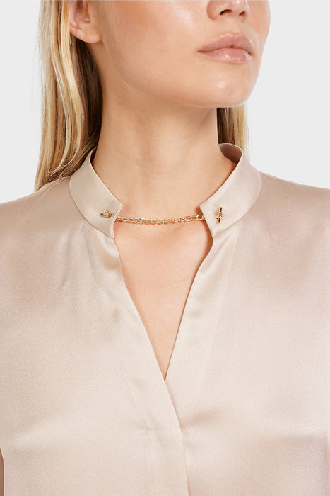 Elegant silk blouse with stand up collar