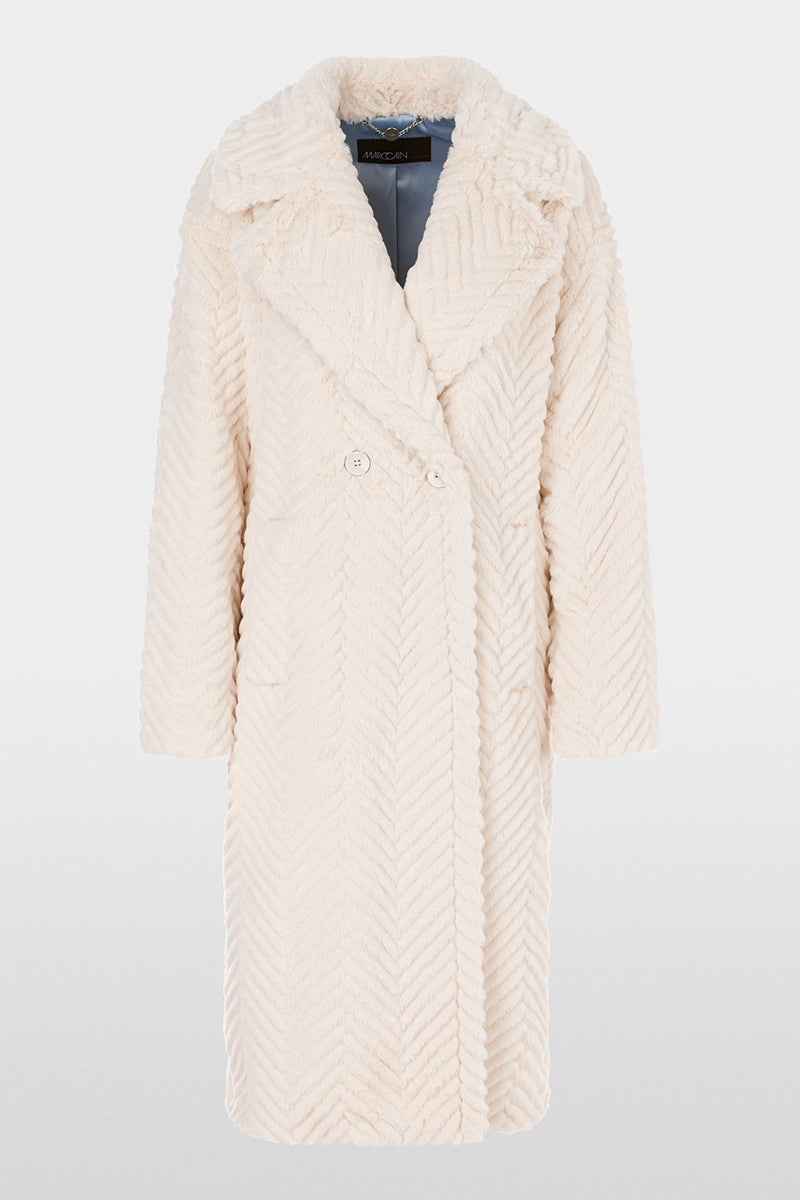 Fun fur coat in herringbone