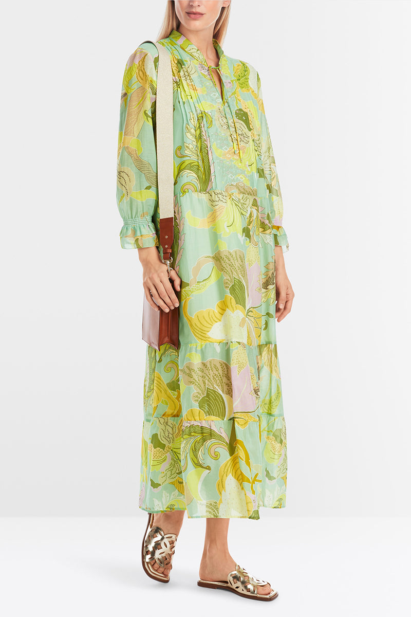 Wide midi dress with leaf motif