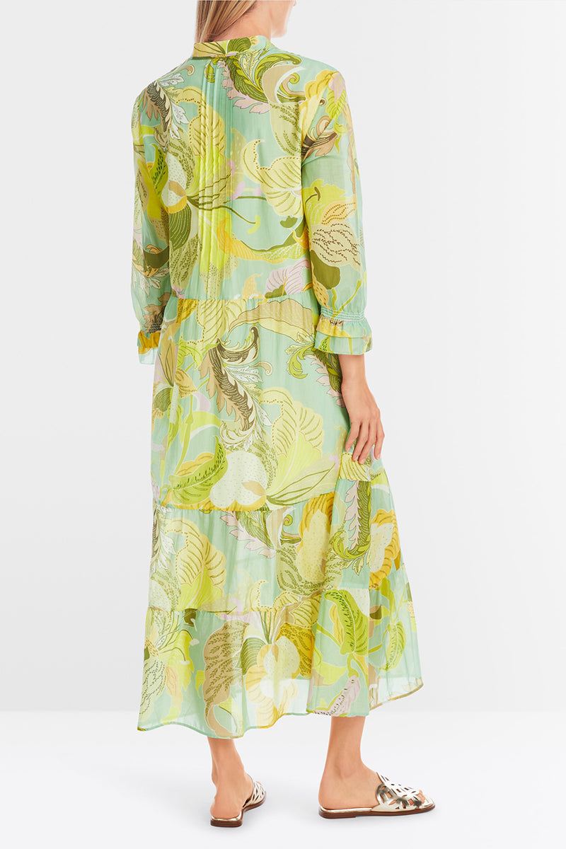Wide midi dress with leaf motif