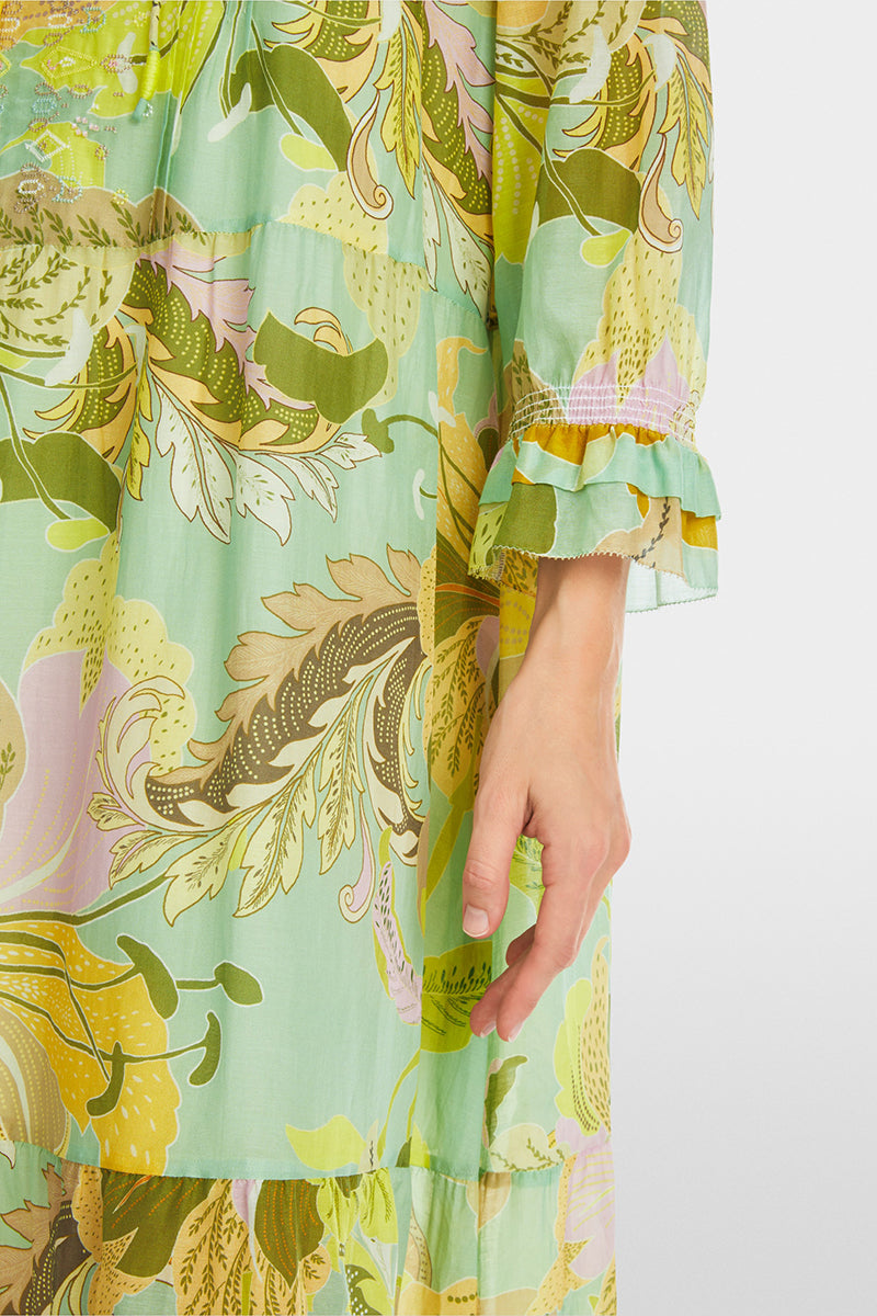 Wide midi dress with leaf motif