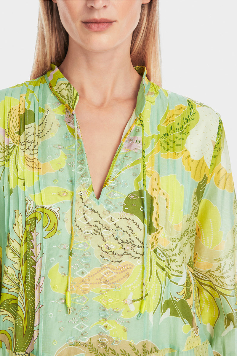 Wide midi dress with leaf motif