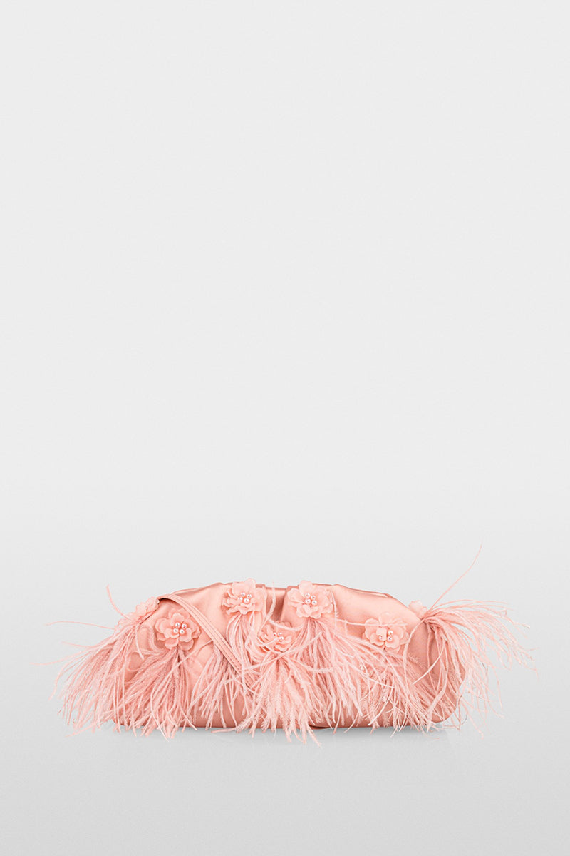 Elegant clutch bag with feathers
