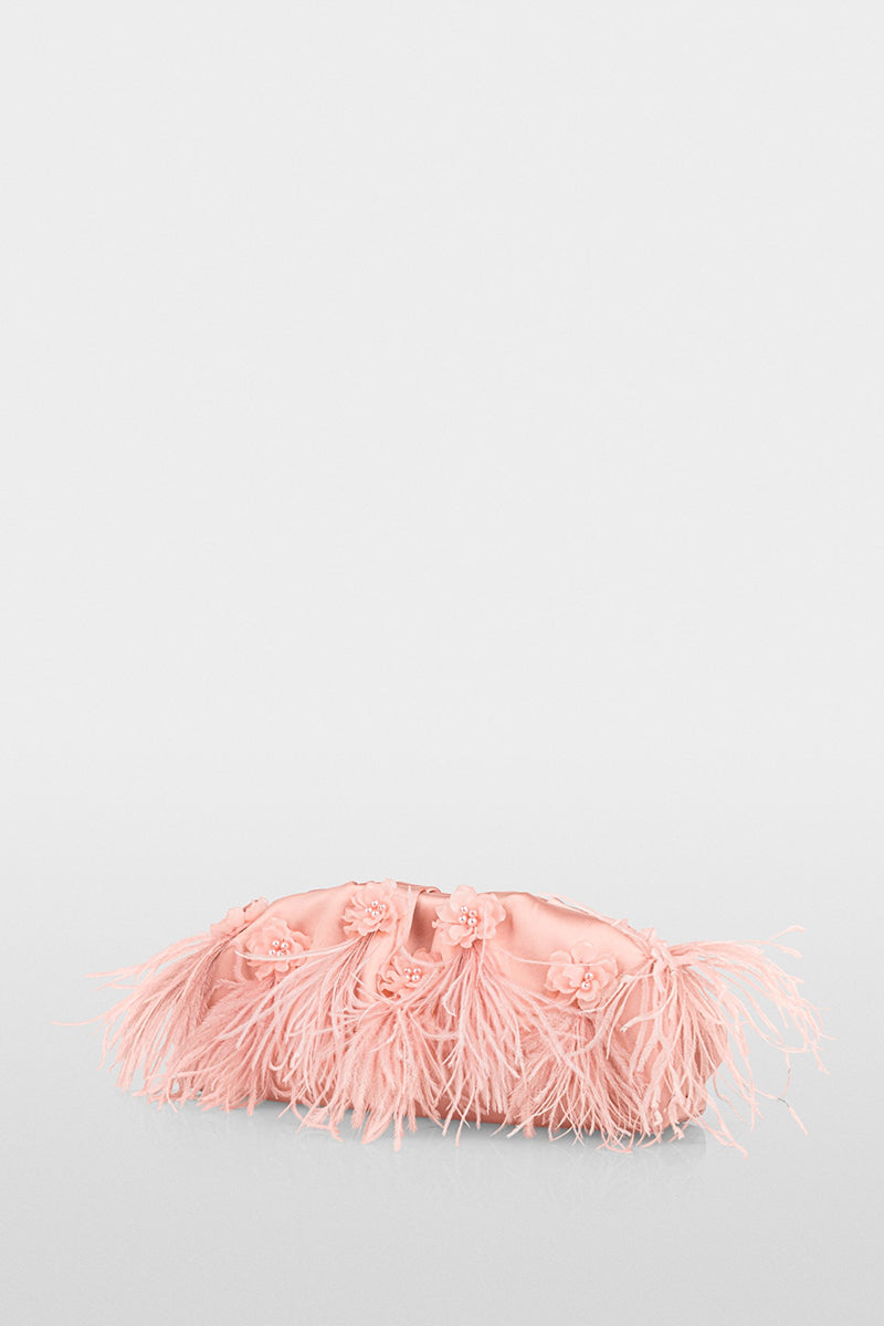 Elegant clutch bag with feathers
