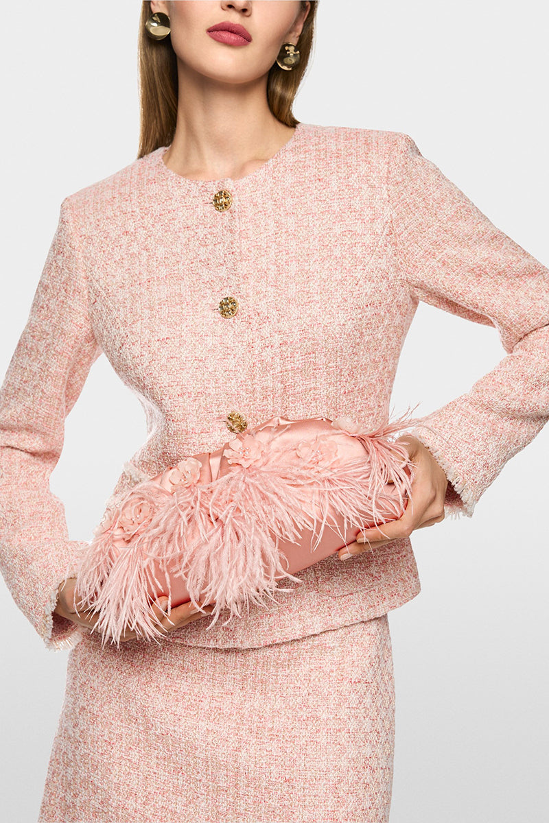 Elegant clutch bag with feathers