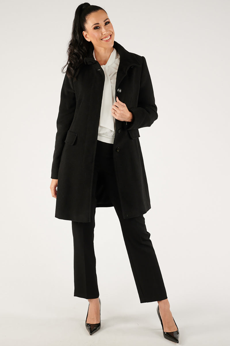 Wool coat with stand-up collar