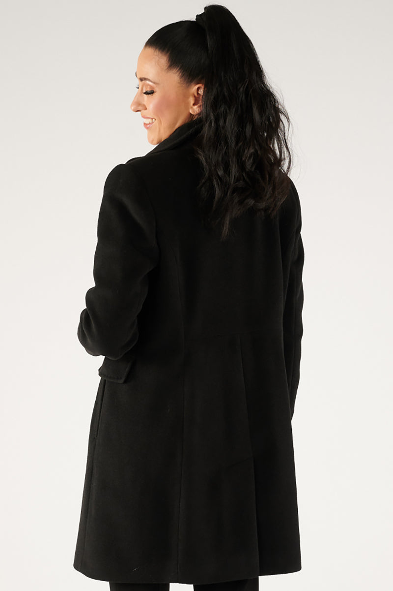 Wool coat with stand-up collar