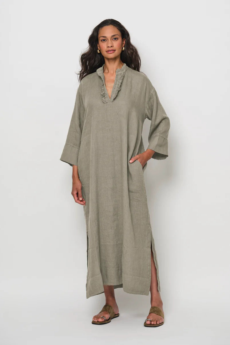 Linen ruffle detail dress