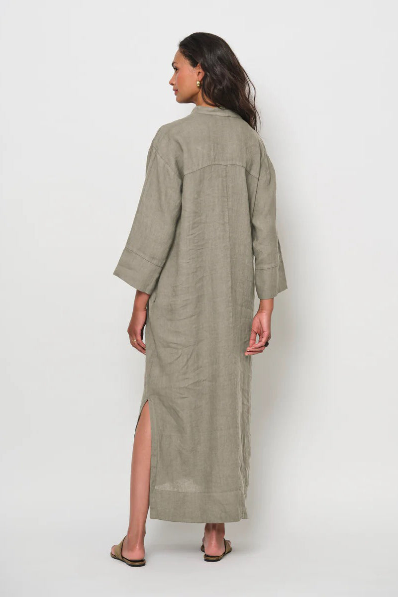 Linen ruffle detail dress