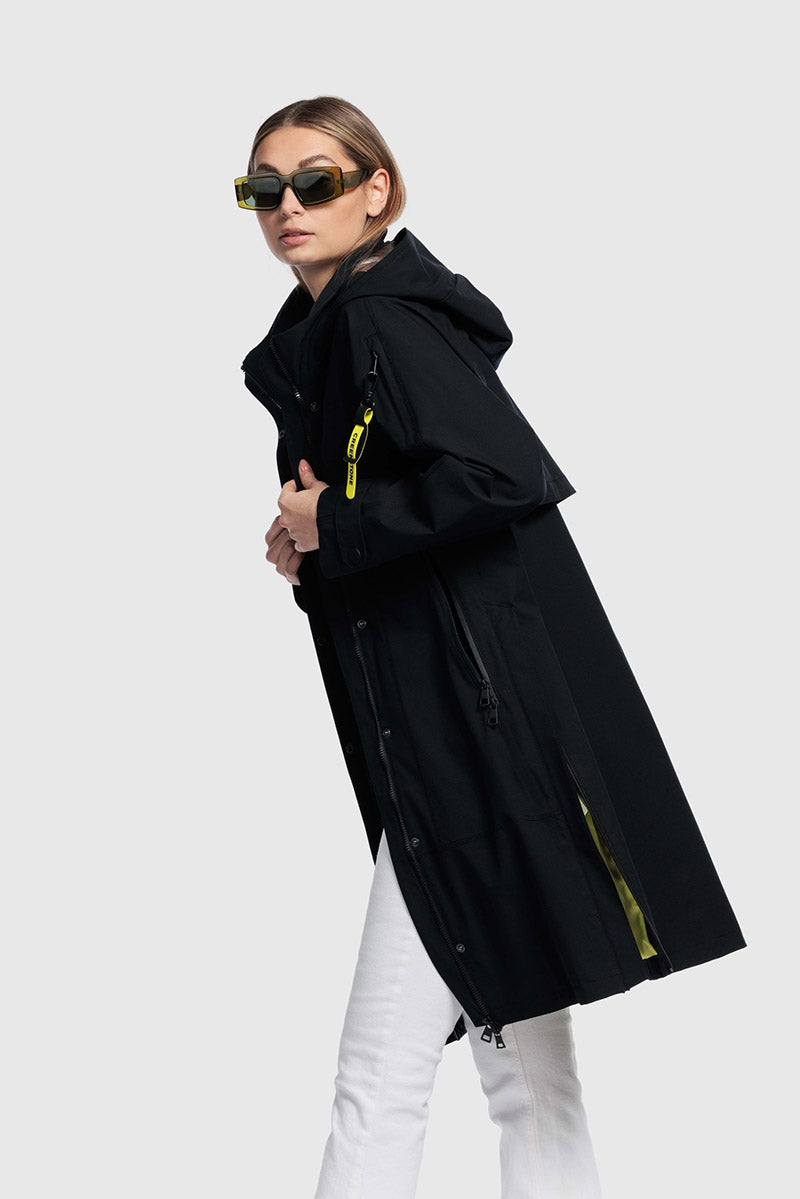 Long Raincoat With Hood In Collar