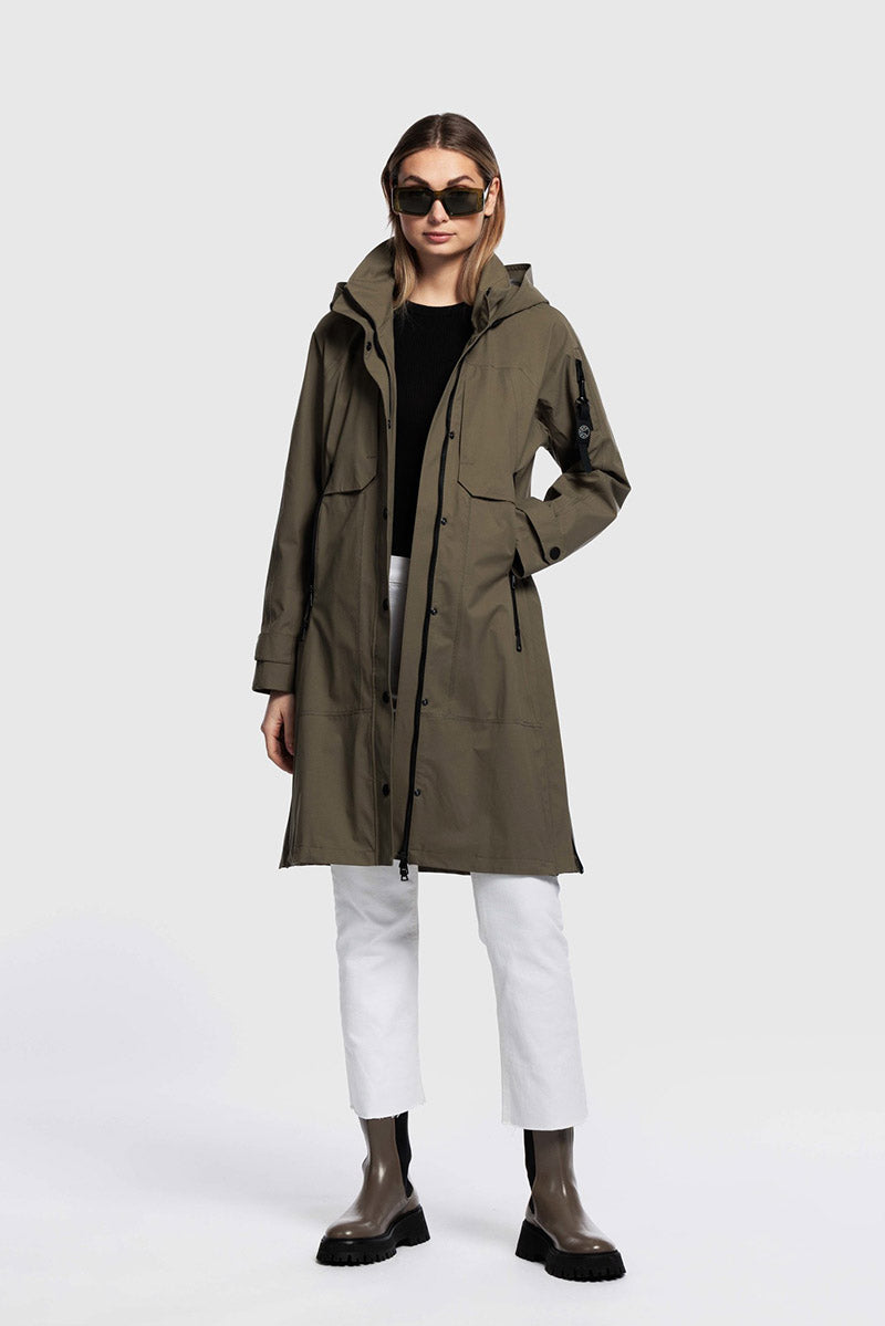 Long Raincoat With Hood In Collar