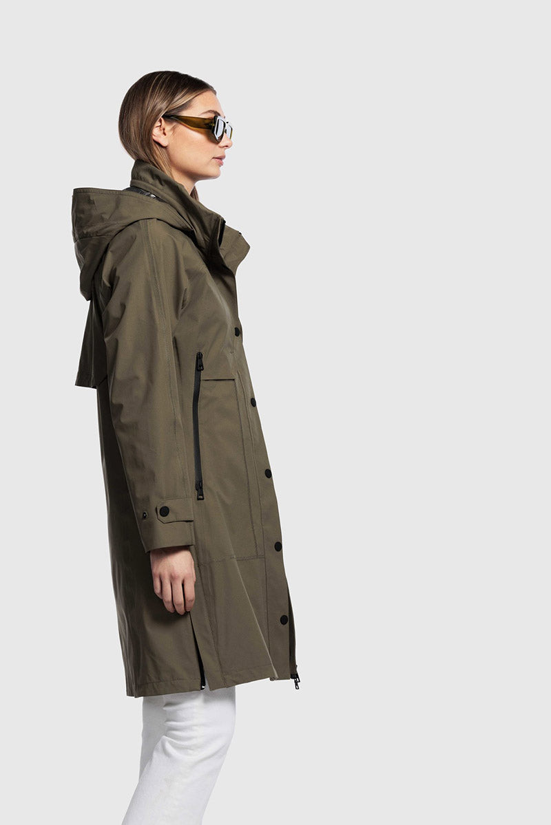 Long Raincoat With Hood In Collar
