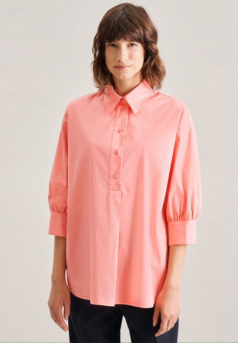 3/4-sleeve poplin slip over blouse